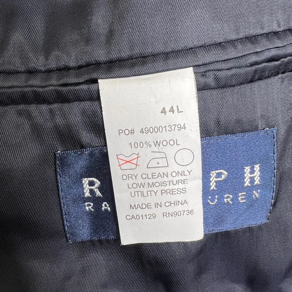 Ralph Lauren Mens Navy Blue 100% Wool Two Button Blazer Sport Coat 44L
